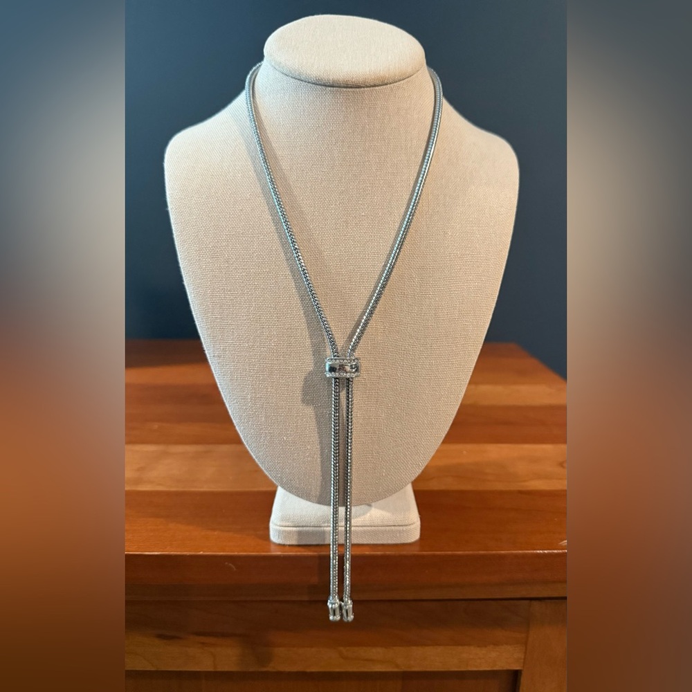 WHBM • EUC • Elegant Silver Y Adjustable Necklace with Rhinestone accents